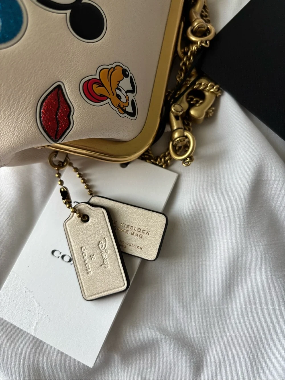 Coach Cream Mickey Kisslock Crossbody with Gold Chain
